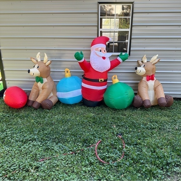 Gemmy Other - Gemmy Airblown Christmas Inflatable Santa Reindeer Lights Bulbs 9 ft Lighted